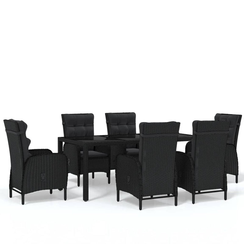 vidaXL 7 Piece Garden Dining Set Poly Rattan Black