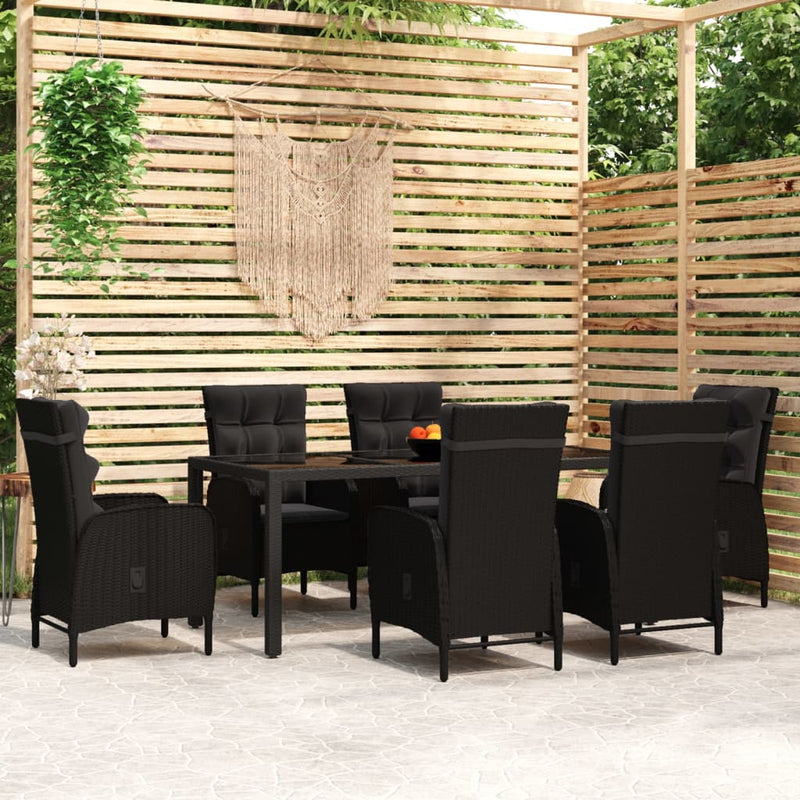 vidaXL 7 Piece Garden Dining Set Poly Rattan Black