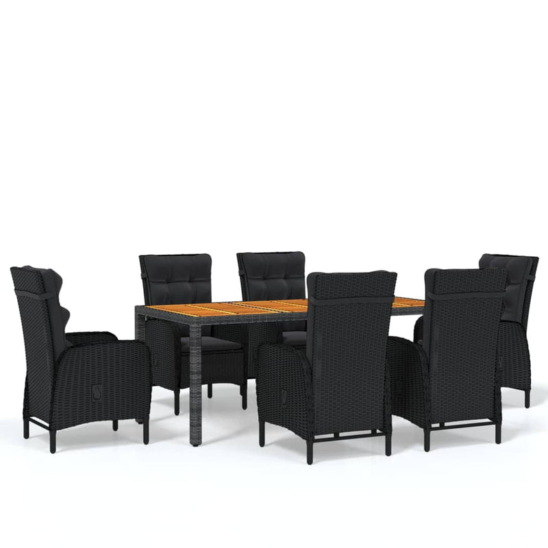 vidaXL 7 Piece Garden Dining Set Poly Rattan Black
