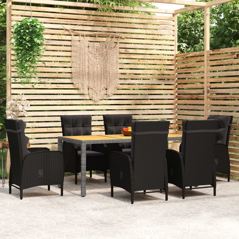 vidaXL 7 Piece Garden Dining Set Poly Rattan Black