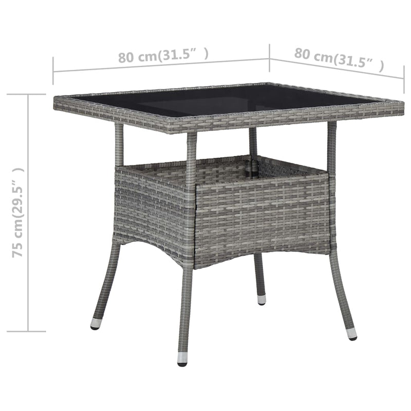 vidaXL 3 Piece Garden Dining Set Poly Rattan and Glass Grey
