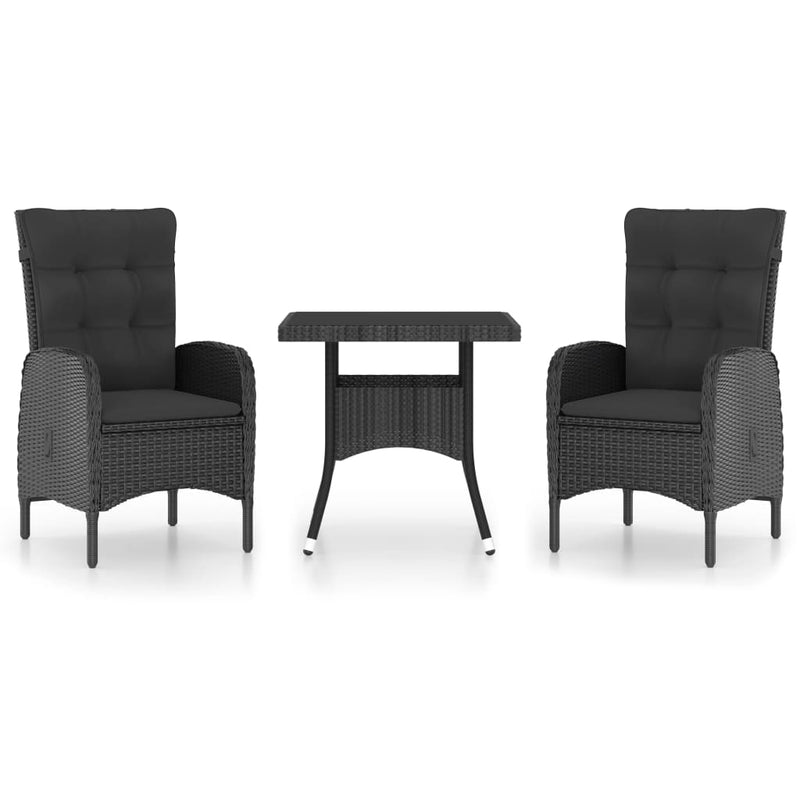 vidaXL 3 Piece Garden Dining Set Poly Rattan and Glass Black