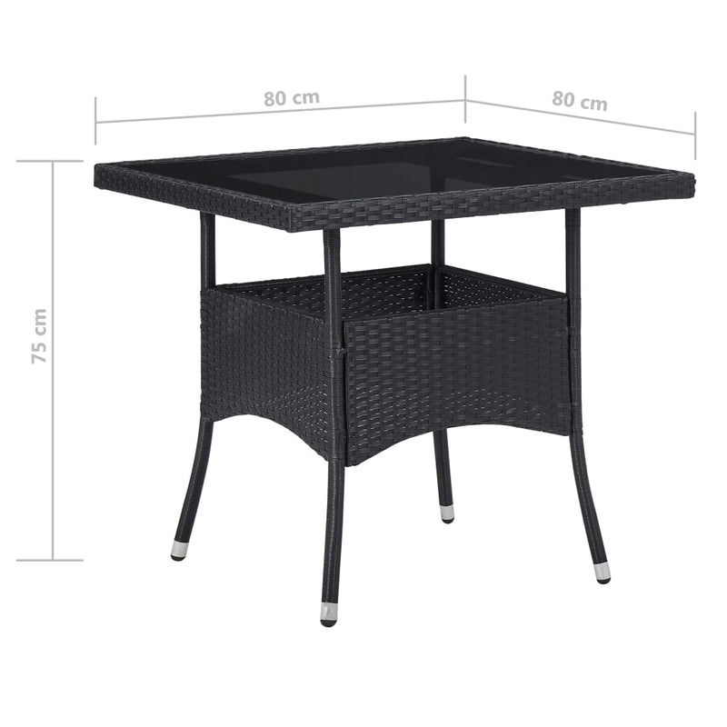 vidaXL 3 Piece Garden Dining Set Poly Rattan and Glass Black