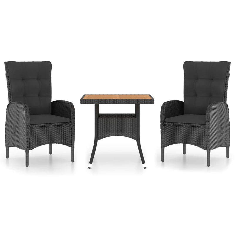 vidaXL 3 Piece Garden Dining Set Poly Rattan and Acacia Wood Black