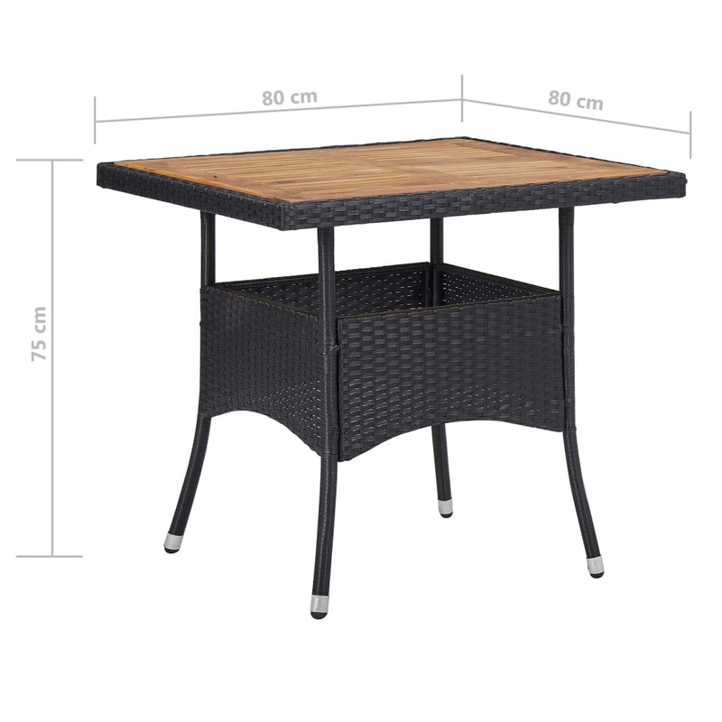 vidaXL 3 Piece Garden Dining Set Poly Rattan and Acacia Wood Black