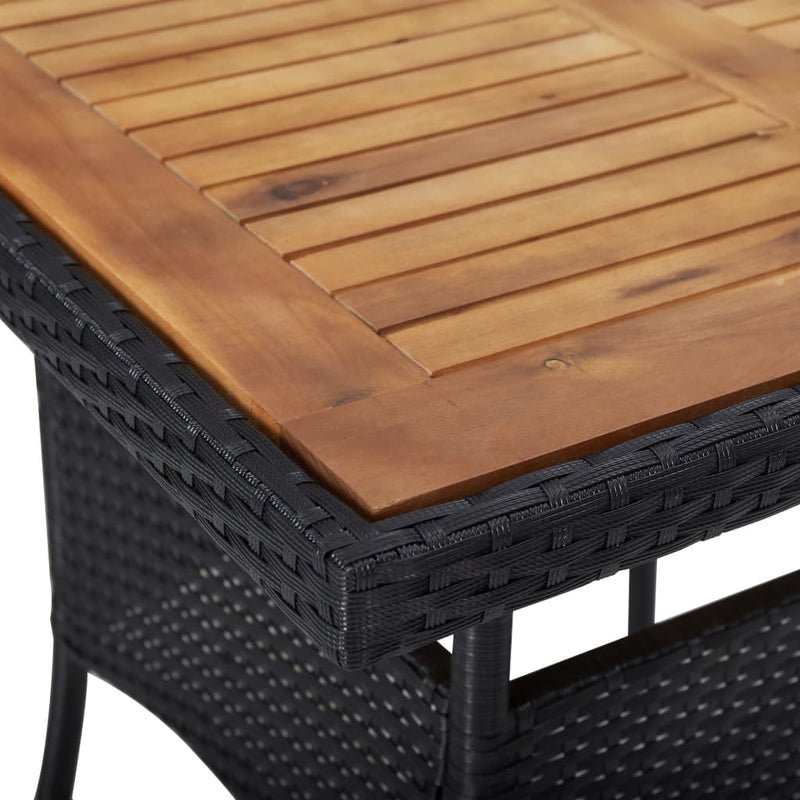 vidaXL 3 Piece Garden Dining Set Poly Rattan and Acacia Wood Black