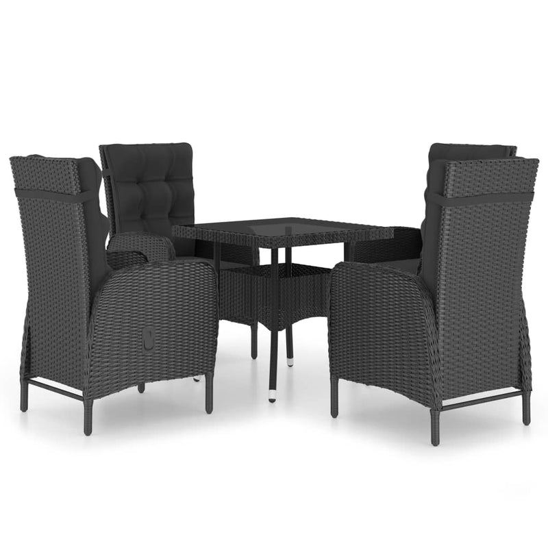 vidaXL 5 Piece Garden Dining Set Poly Rattan and Glass Black