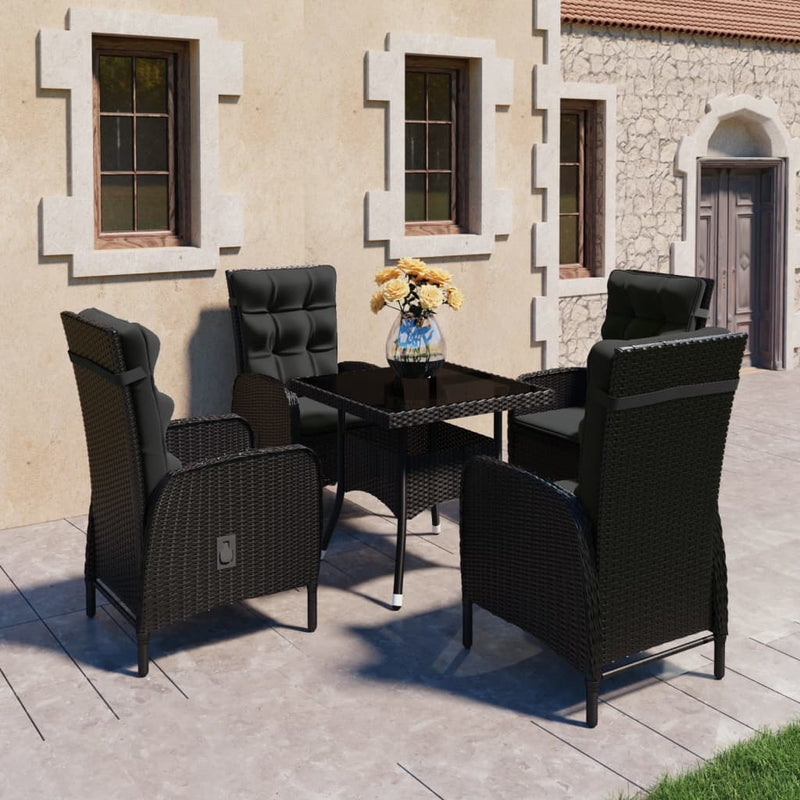 vidaXL 5 Piece Garden Dining Set Poly Rattan and Glass Black