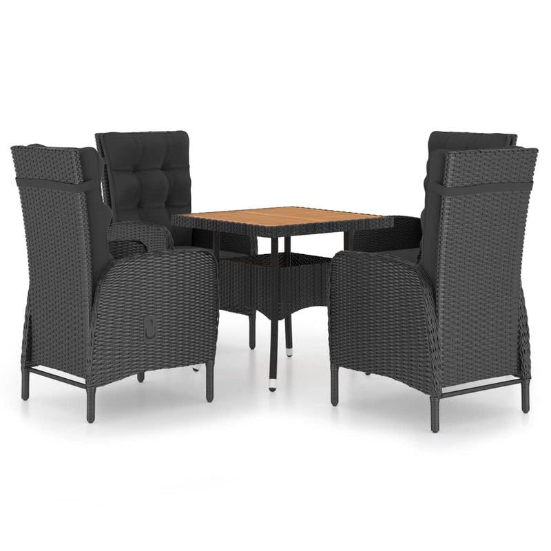 vidaXL 5 Piece Garden Dining Set Poly Rattan and Acacia Wood Black