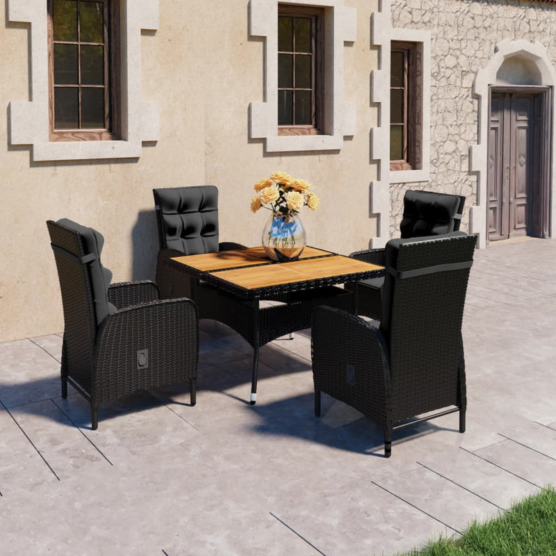 vidaXL 5 Piece Garden Dining Set Poly Rattan and Acacia Wood Black