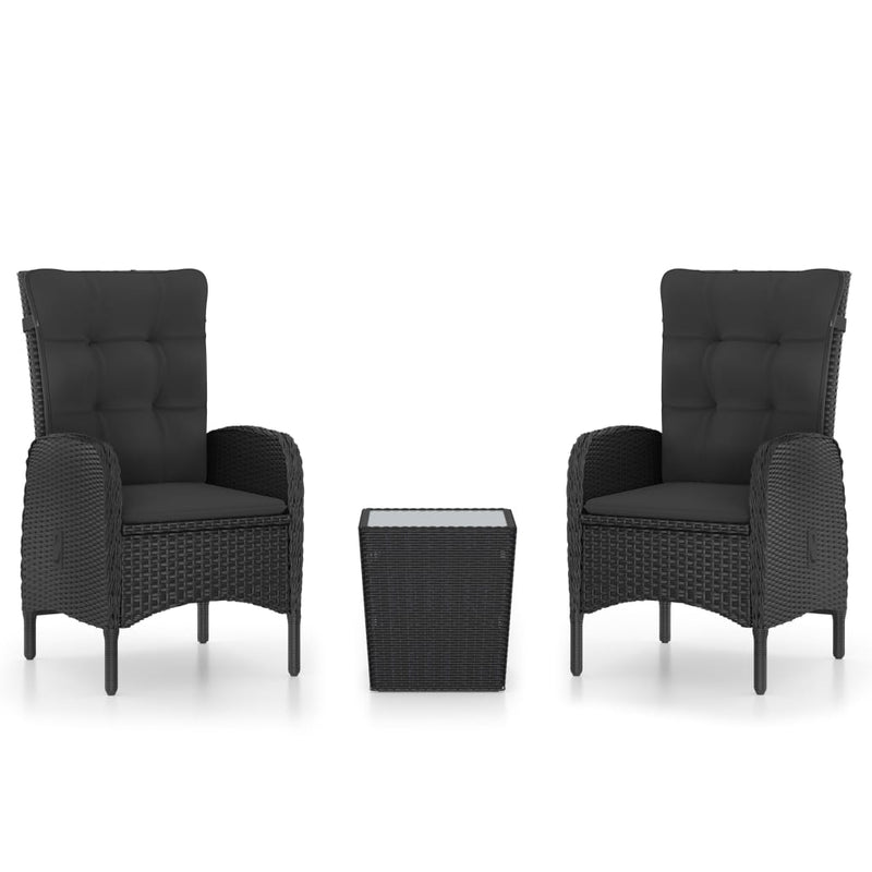 vidaXL 3 Piece Garden Bistro Set Poly Rattan and Glass Black