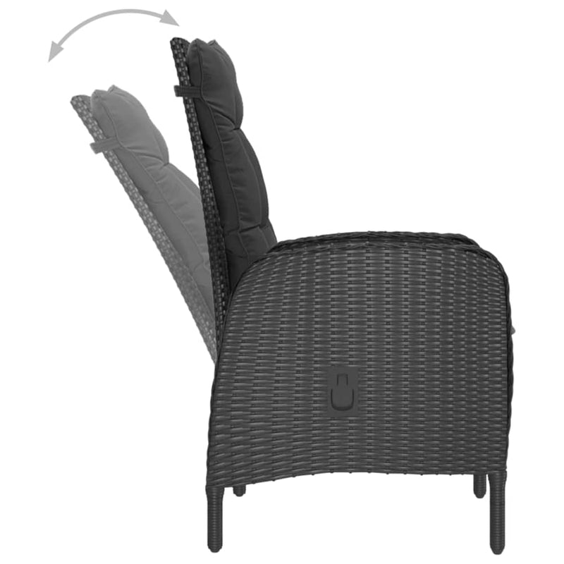 vidaXL 3 Piece Garden Bistro Set Poly Rattan and Glass Black