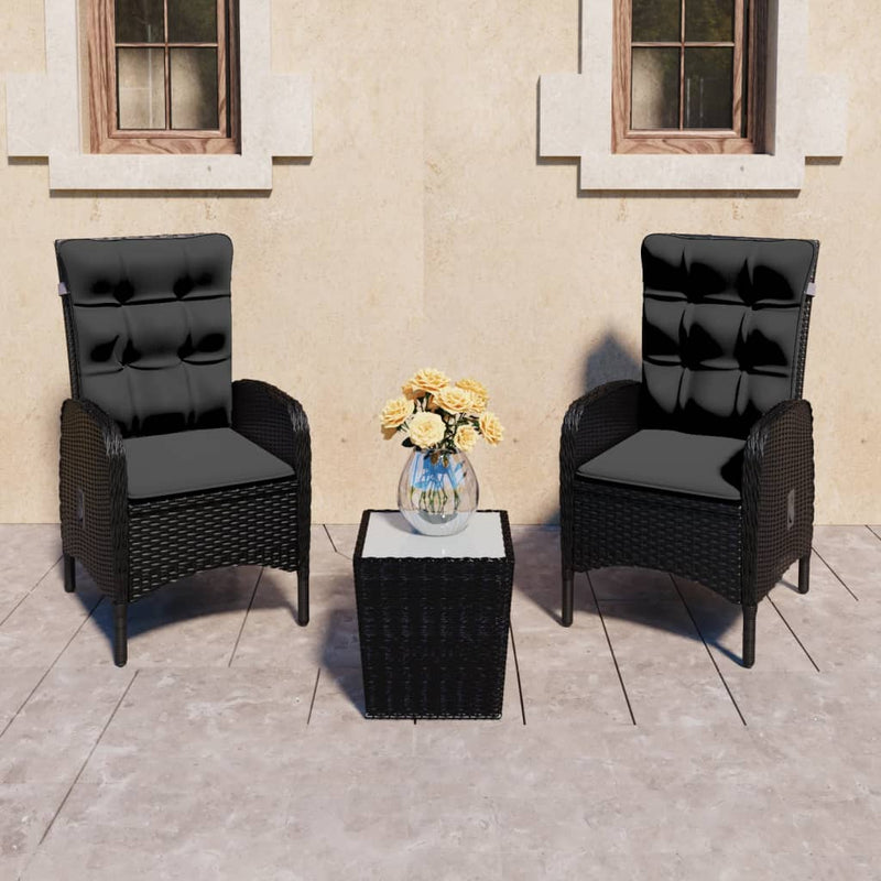 vidaXL 3 Piece Garden Bistro Set Poly Rattan and Glass Black