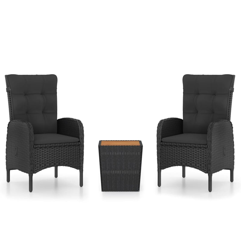 vidaXL 3 Piece Garden Bistro Set Poly Rattan and Acacia Wood Black