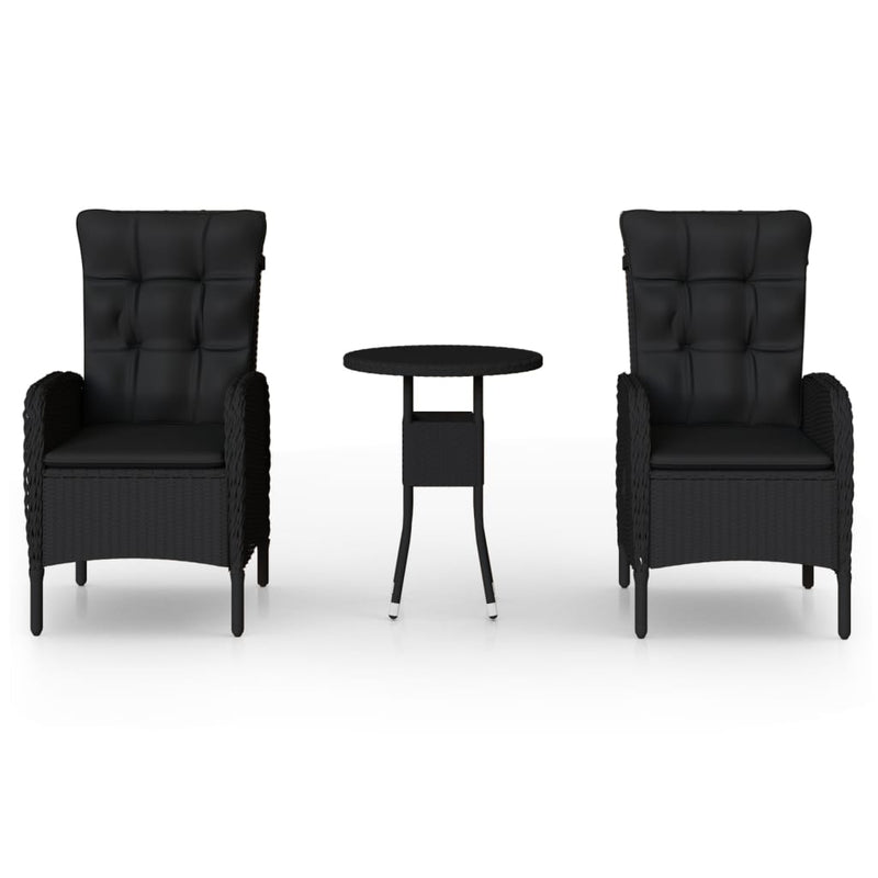 vidaXL 3 Piece Garden Bistro Set Poly Rattan Black