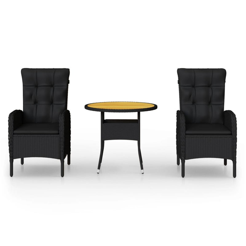 vidaXL 3 Piece Garden Bistro Set Poly Rattan Black