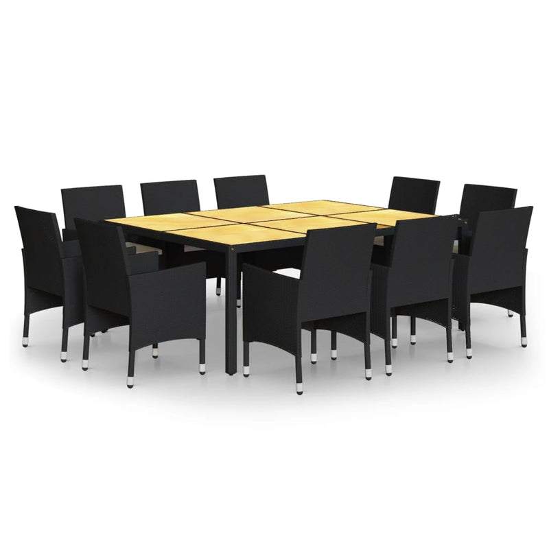 vidaXL 11 Piece Garden Dining Set Poly Rattan Black