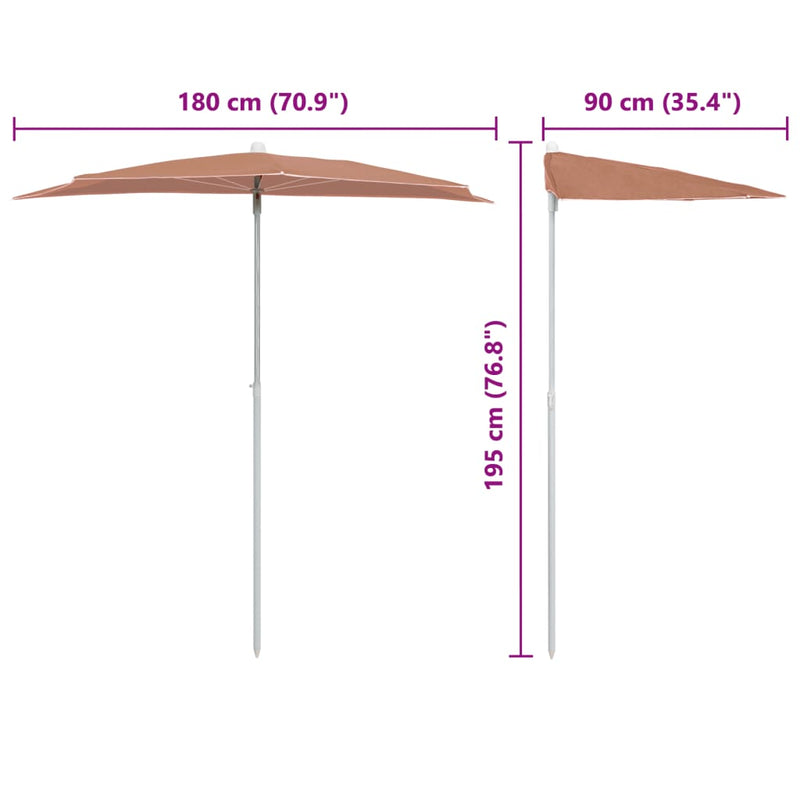 vidaXL Garden Half Parasol with Pole 180x90 cm Terracotta
