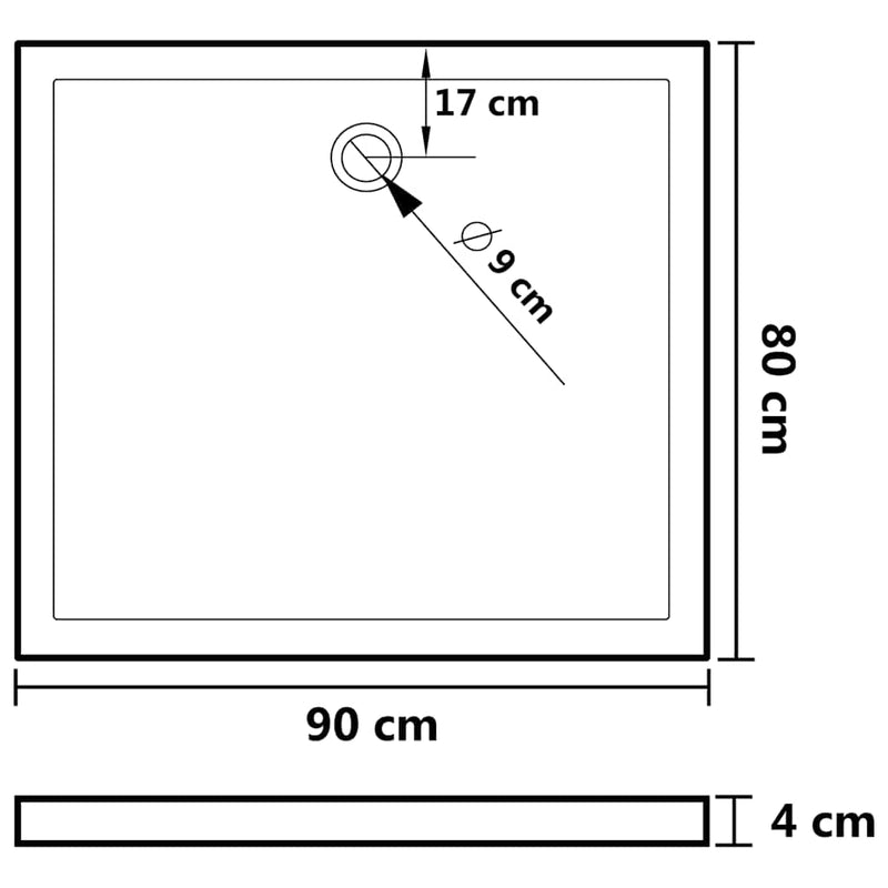 vidaXL Rectangular ABS Shower Base Tray Black 80x90 cm