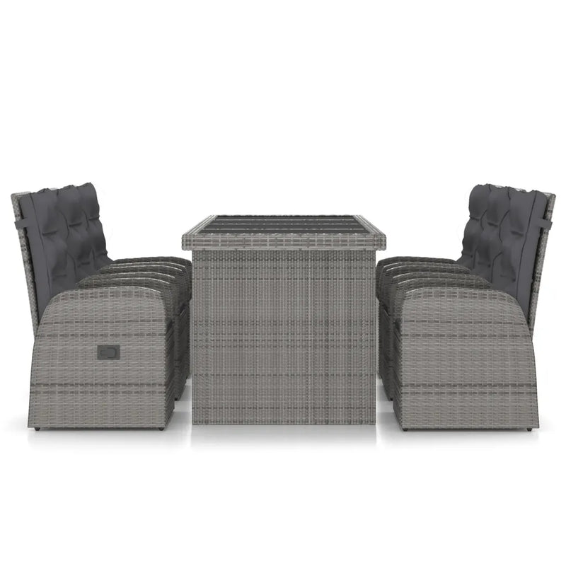 7 Piece Outdoor Dining Set with Cushions Poly Rattan Grey