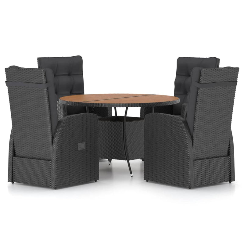 vidaXL 5 Piece Outdoor Dining Set with Cushions Poly Rattan Black