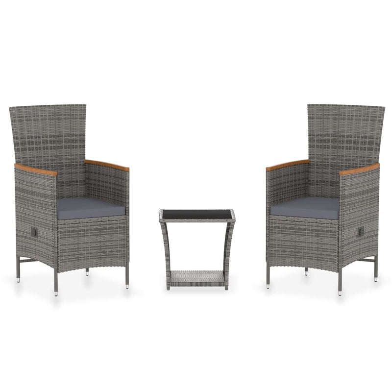 vidaXL 3 Piece Garden Lounge Set with Cushions Poly Rattan Grey
