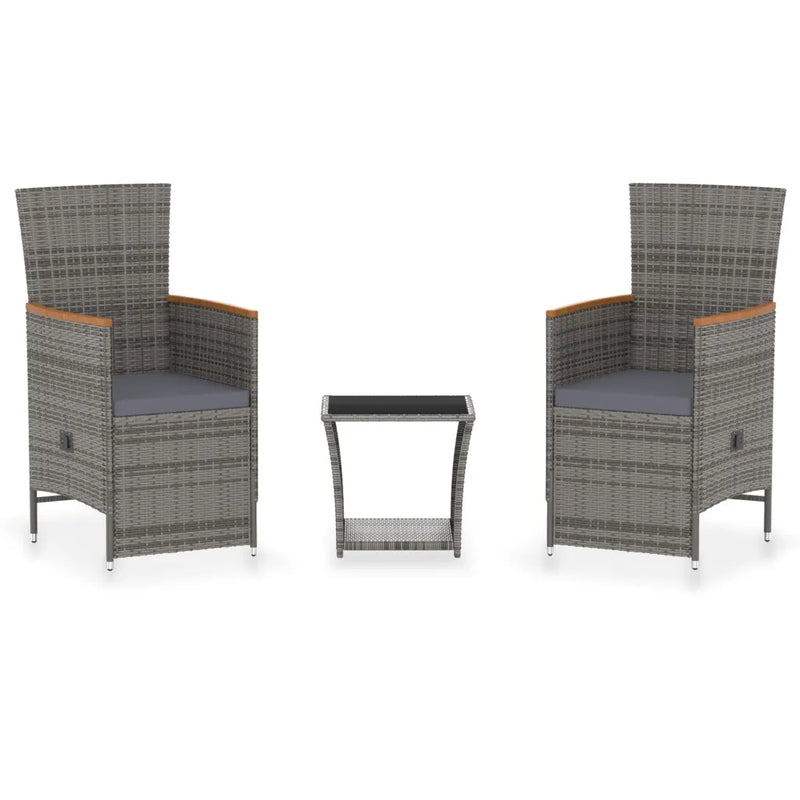 3 Piece Garden Lounge Set with Cushions Poly Rattan Grey