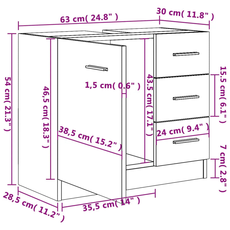 Sink Cabinet White 63x30x54 cm Engineered Wood