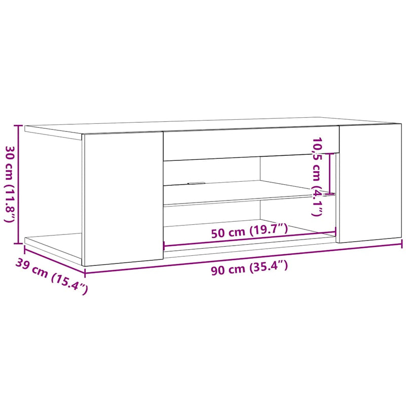 vidaXL TV Cabinet with LED Lights White 90x39x30 cm