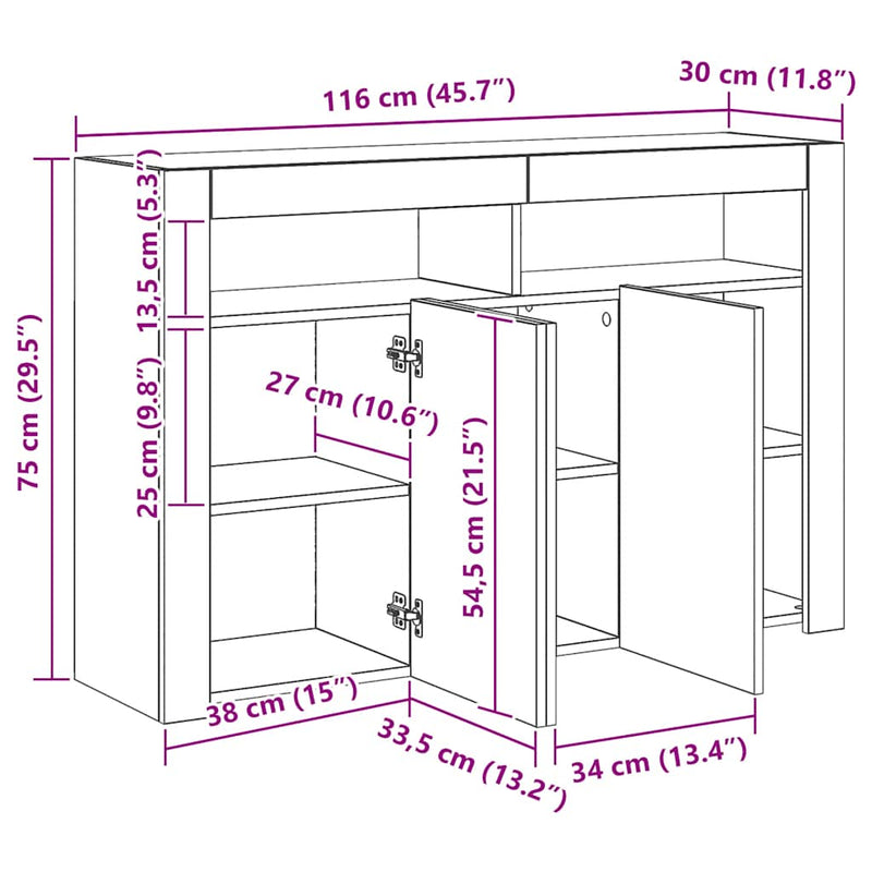 vidaXL Sideboard with LED Lights White 115.5x30x75 cm