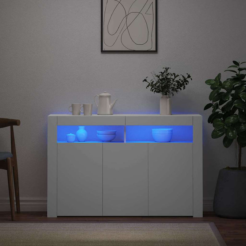 vidaXL Sideboard with LED Lights White 115.5x30x75 cm