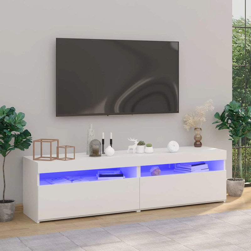 2 Piece TV Cabinet Set with LED Lights White 75x35x40 cm