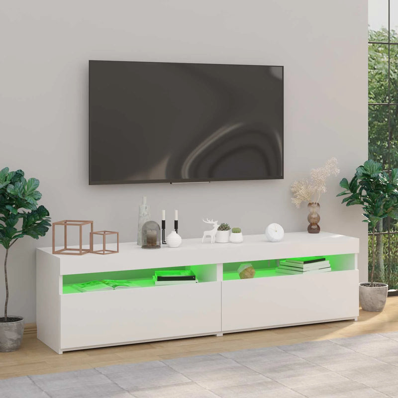 2 Piece TV Cabinet Set with LED Lights White 75x35x40 cm