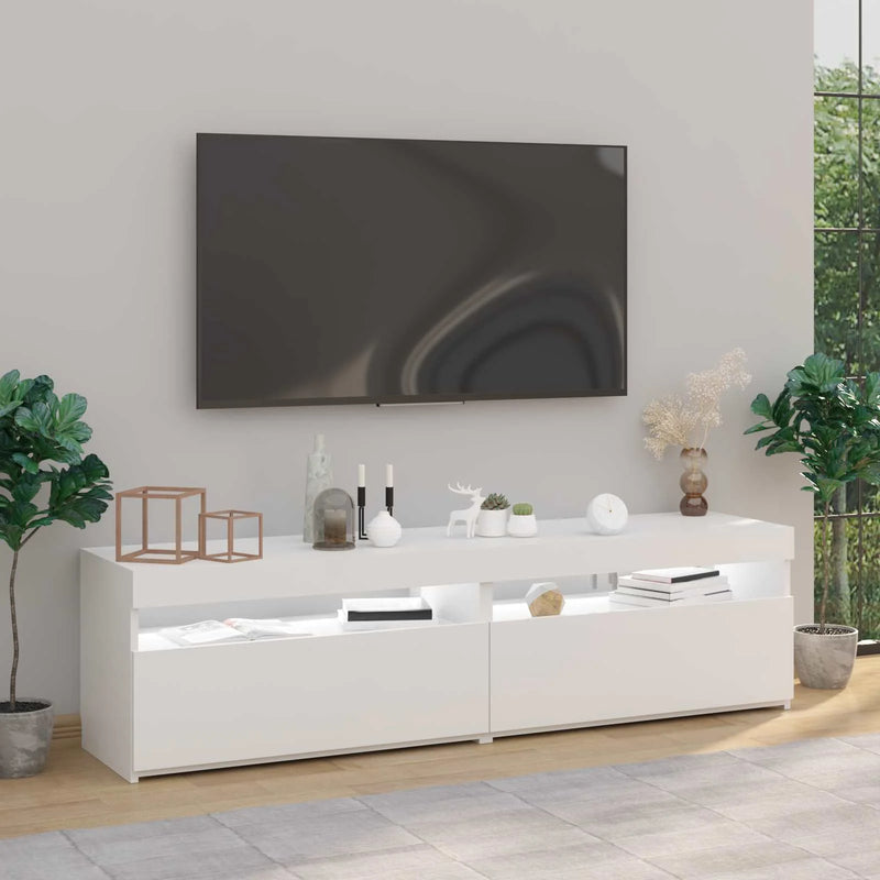 2 Piece TV Cabinet Set with LED Lights White 75x35x40 cm