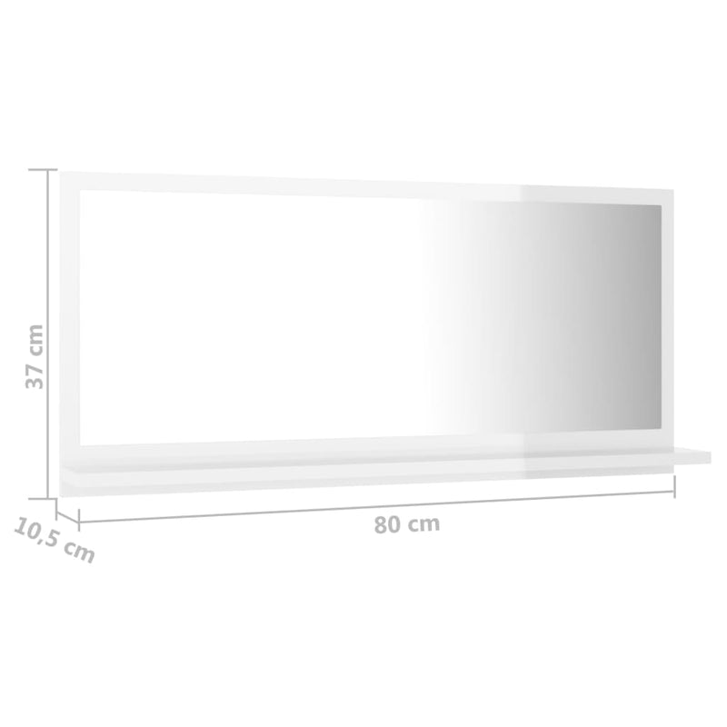 vidaXL Bathroom Mirror High Gloss White 80x10.5x37 cm Engineered Wood