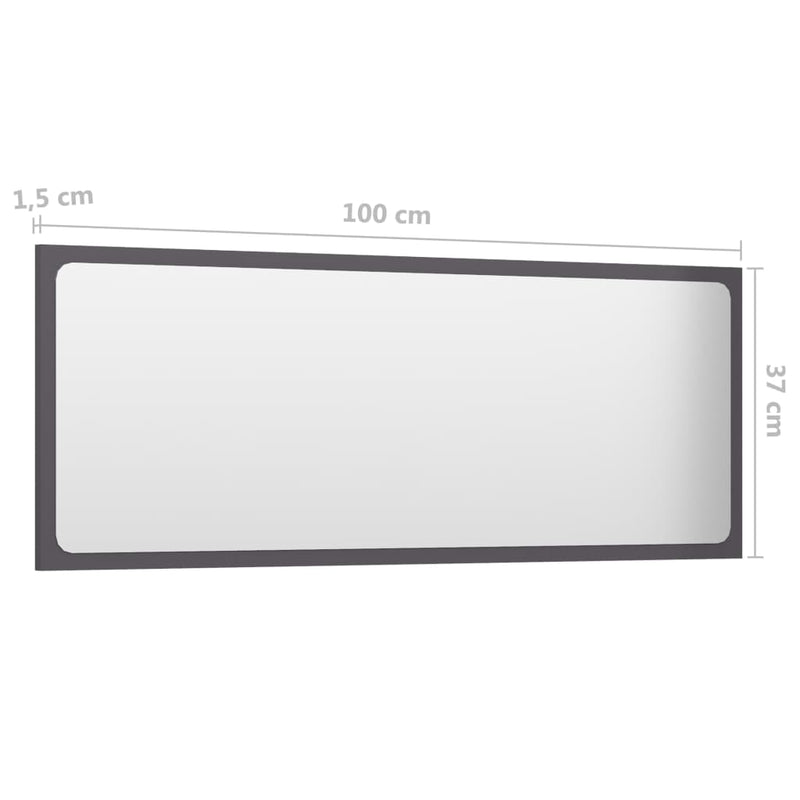 vidaXL Bathroom Mirror High Gloss Grey 100x1.5x37 cm Engineered Wood