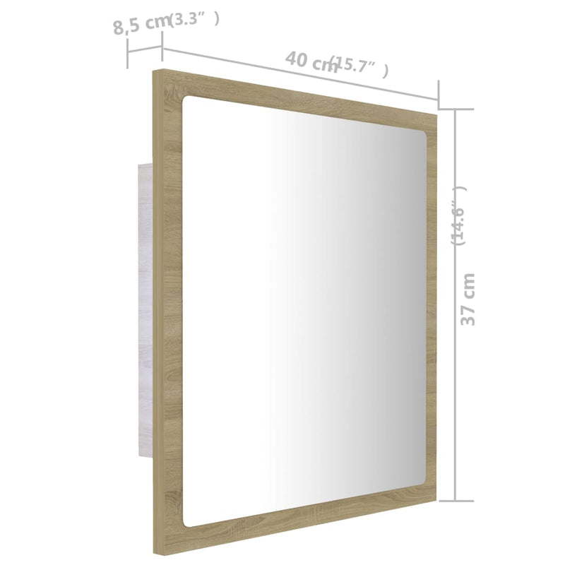vidaXL LED Bathroom Mirror Sonoma Oak 40x8.5x37 cm Acrylic