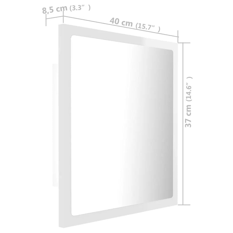 LED Bathroom Mirror High Gloss White 40x8.5x37 cm Acrylic