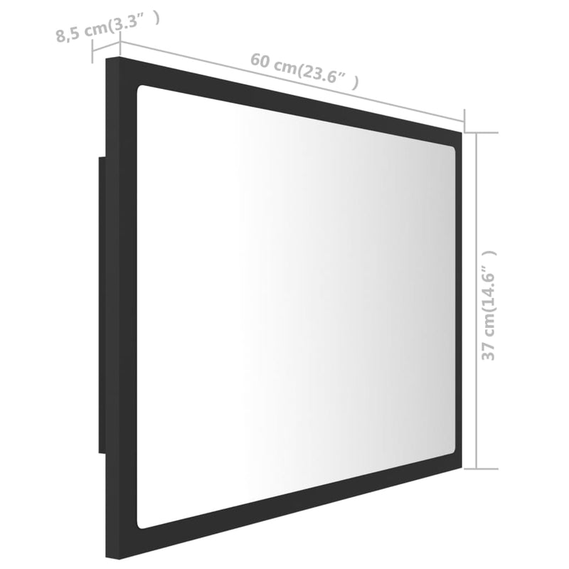 vidaXL LED Bathroom Mirror Grey 60x8.5x37 cm Acrylic