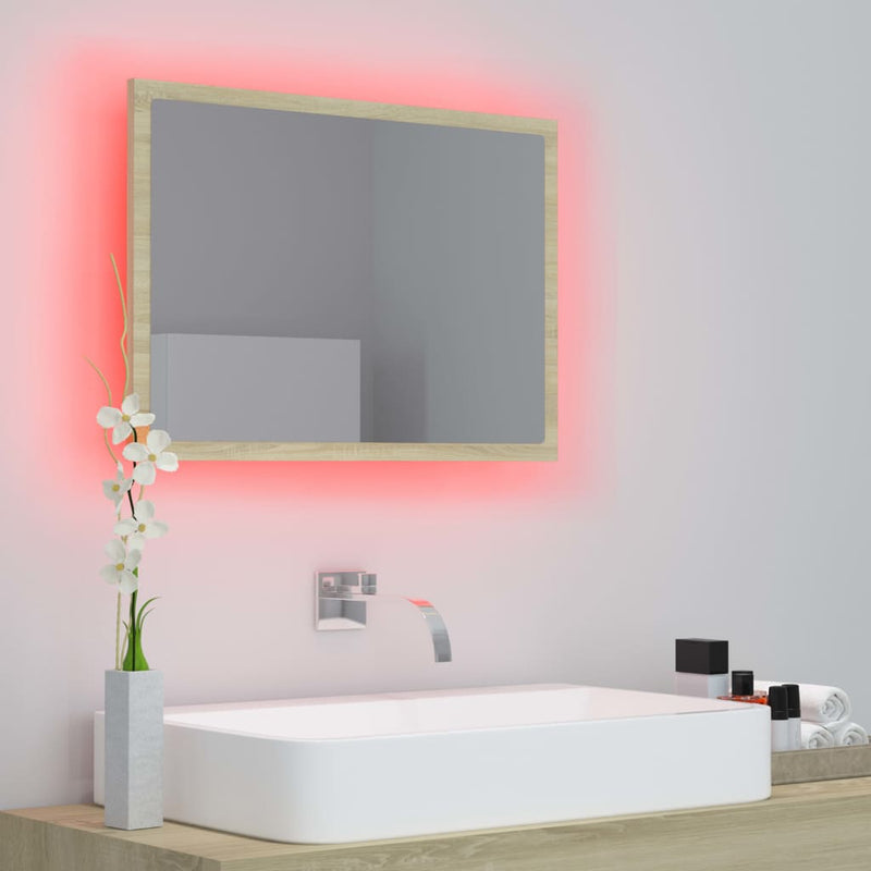 vidaXL LED Bathroom Mirror Sonoma Oak 60x8.5x37 cm Acrylic