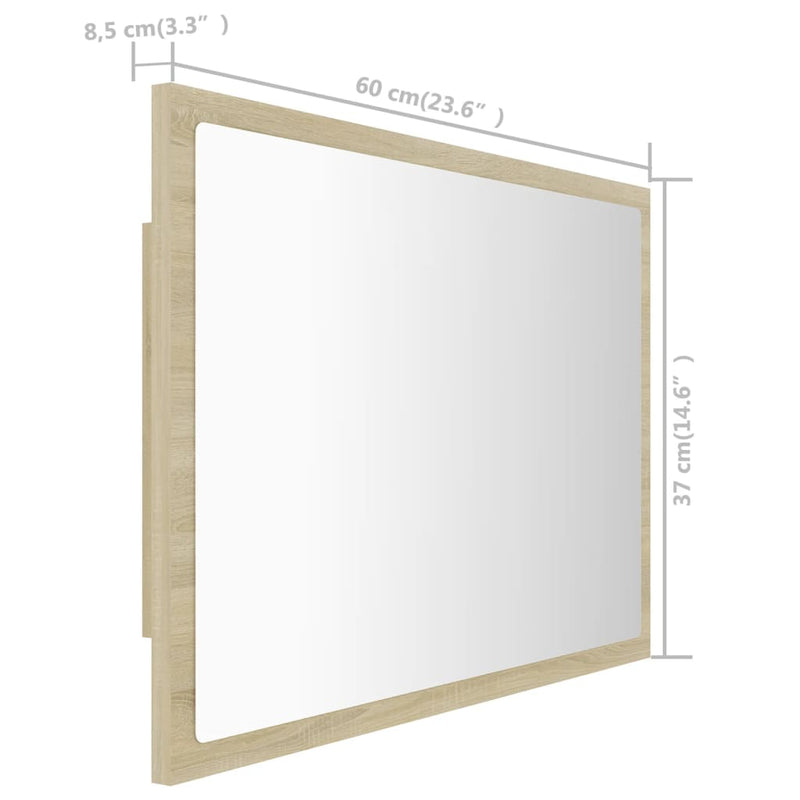 vidaXL LED Bathroom Mirror Sonoma Oak 60x8.5x37 cm Acrylic
