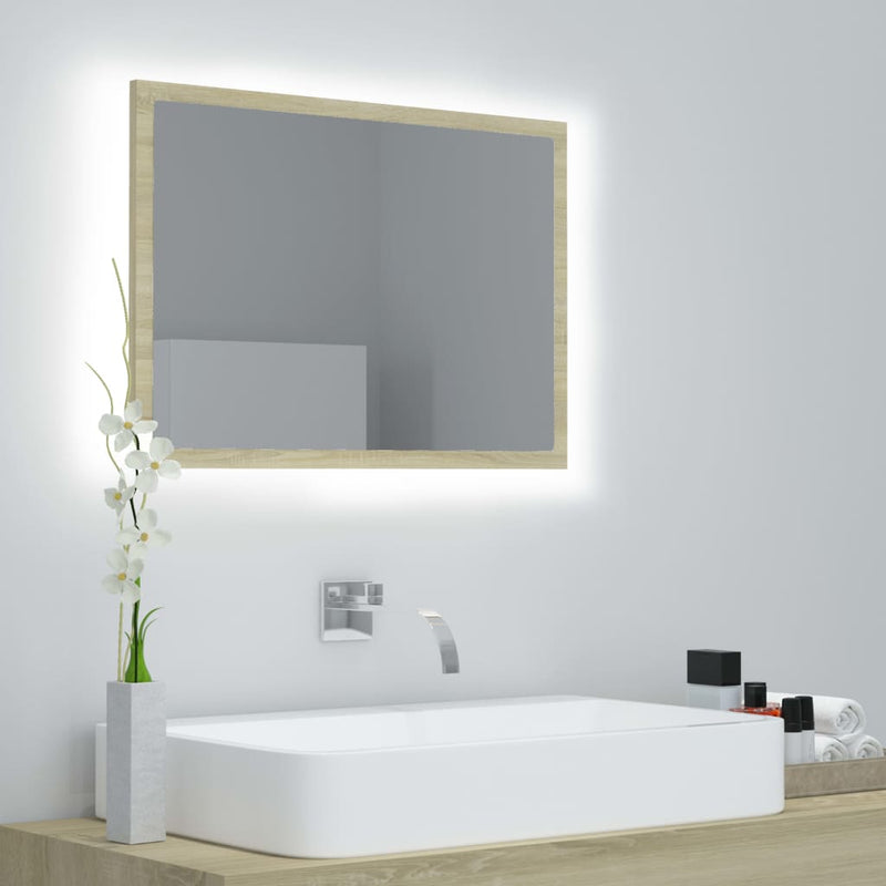 vidaXL LED Bathroom Mirror Sonoma Oak 60x8.5x37 cm Acrylic