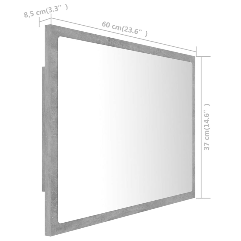vidaXL LED Bathroom Mirror Concrete Grey 60x8.5x37 cm Acrylic