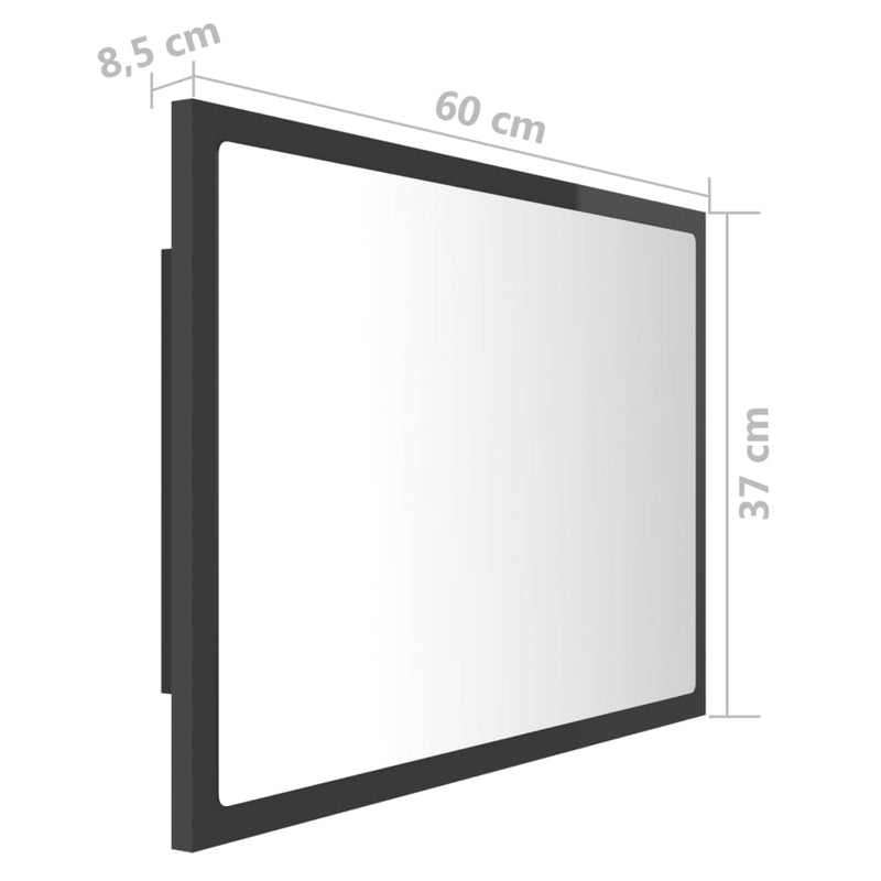 vidaXL LED Bathroom Mirror High Gloss Grey 60x8.5x37 cm Acrylic