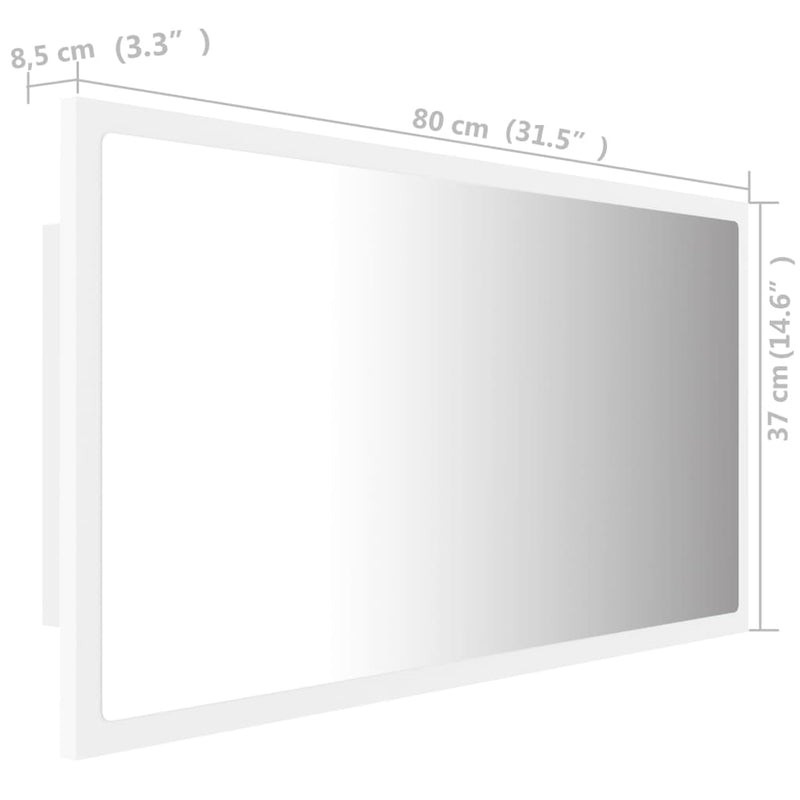 vidaXL LED Bathroom Mirror White 80x8.5x37 cm Acrylic