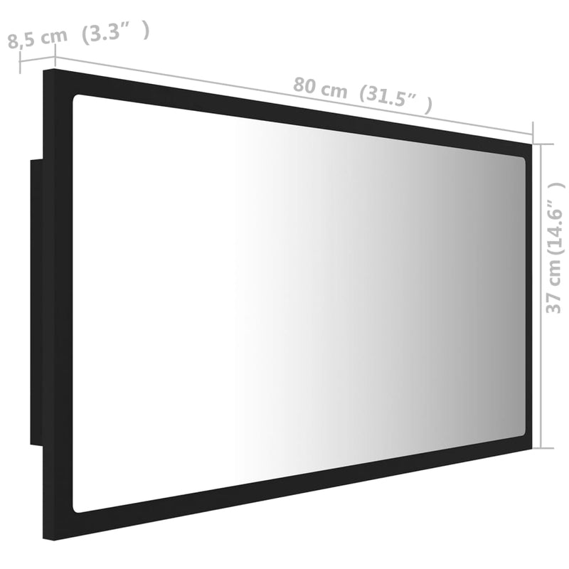 vidaXL LED Bathroom Mirror Black 80x8.5x37 cm Acrylic