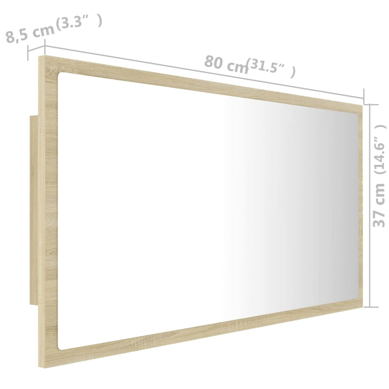 vidaXL LED Bathroom Mirror Sonoma Oak 80x8.5x37 cm Acrylic