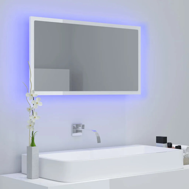 LED Bathroom Mirror High Gloss White 80x8.5x37 cm Acrylic
