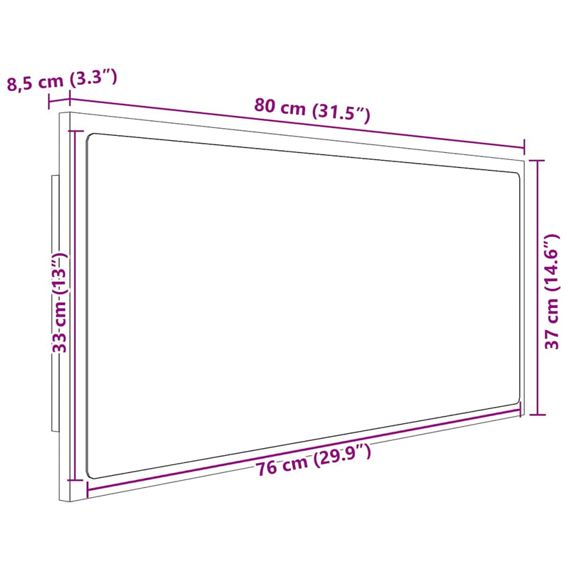 vidaXL LED Bathroom Mirror High Gloss White 80x8.5x37 cm Acrylic
