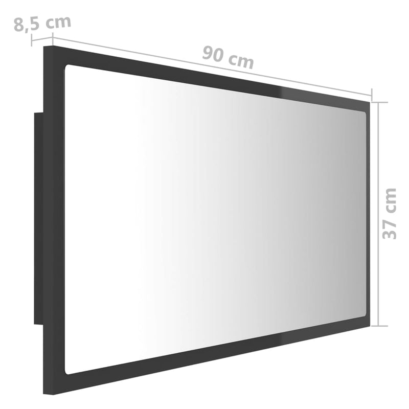 vidaXL LED Bathroom Mirror High Gloss Grey 90x8.5x37 cm Acrylic